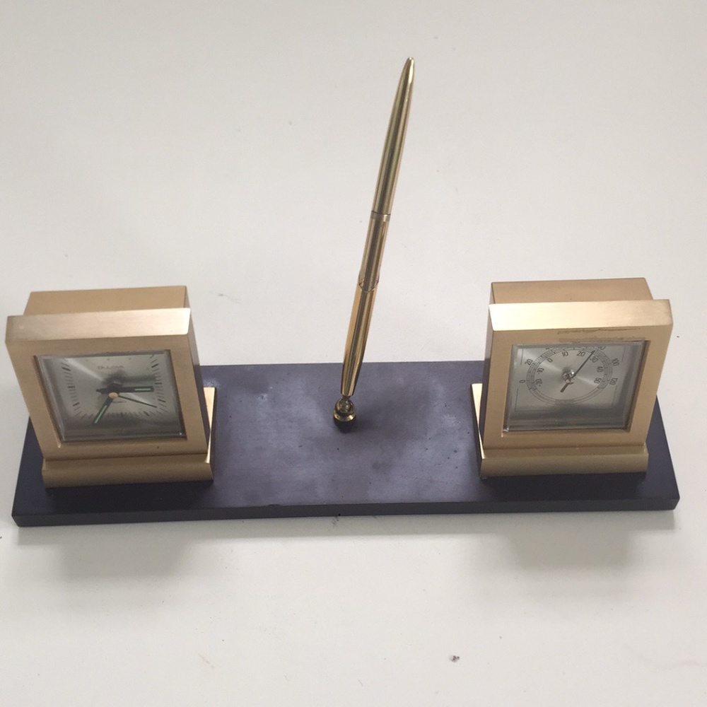 Bulova Desk Clock, Pen and Thermometer
